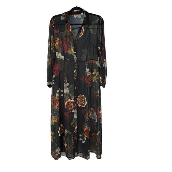 Soft Surroundings Anais Black Floral Long Sleeve Maxi Dress - Picture 1 of 15